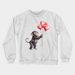 Valentine Chimpanzee Holding Heart Shaped Balloons Crewneck Sweatshirt